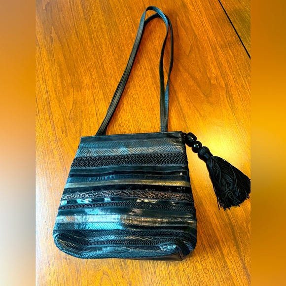 Vintage SHARIF shoulder bag Black patchwork accents pristine condition - Picture 1 of 9